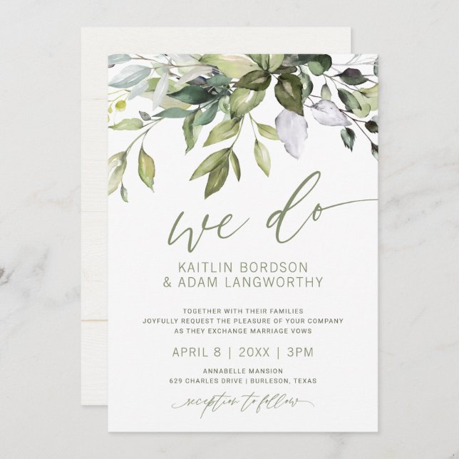 Nature Wedding Botanical Greenery Watercolor V2 Invitation (Front/Back)