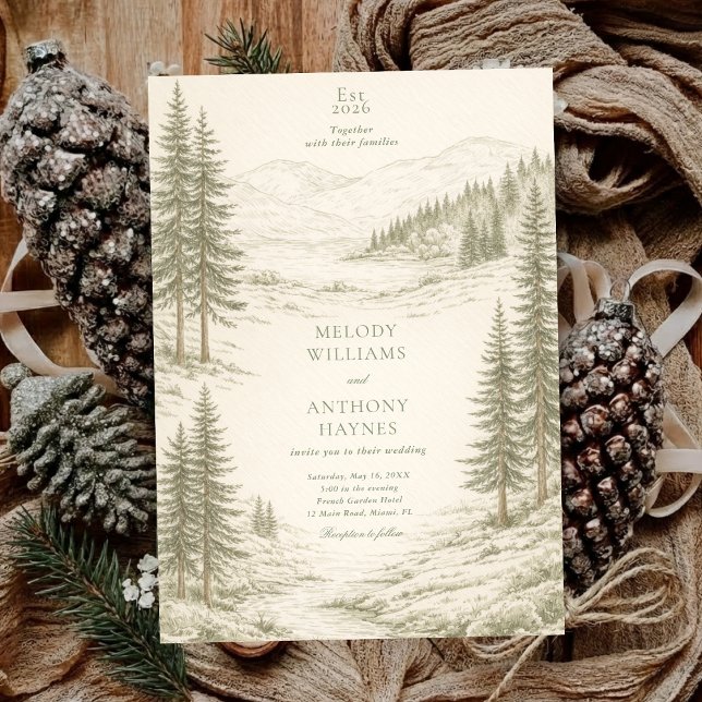 Nature Wedding with Pine Trees Mountain Landscape Invitation (Creator Uploaded)