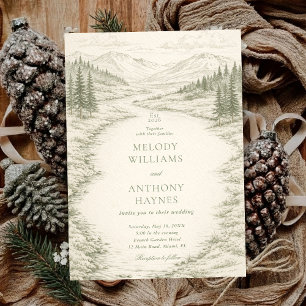Nature Wedding with Pine Trees Mountain Landscape Invitation