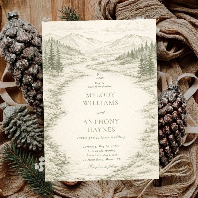 Nature Wedding with Pine Trees Mountain Landscape Invitation (Creator Uploaded)