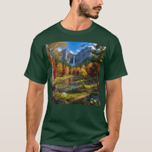 Nature Wilderness Scene Mountains Waterfall River T-Shirt