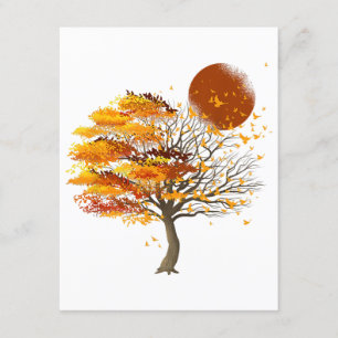 Nature Wildlife Full Moon Tree Flock Of Birds Fore Enclosure Card