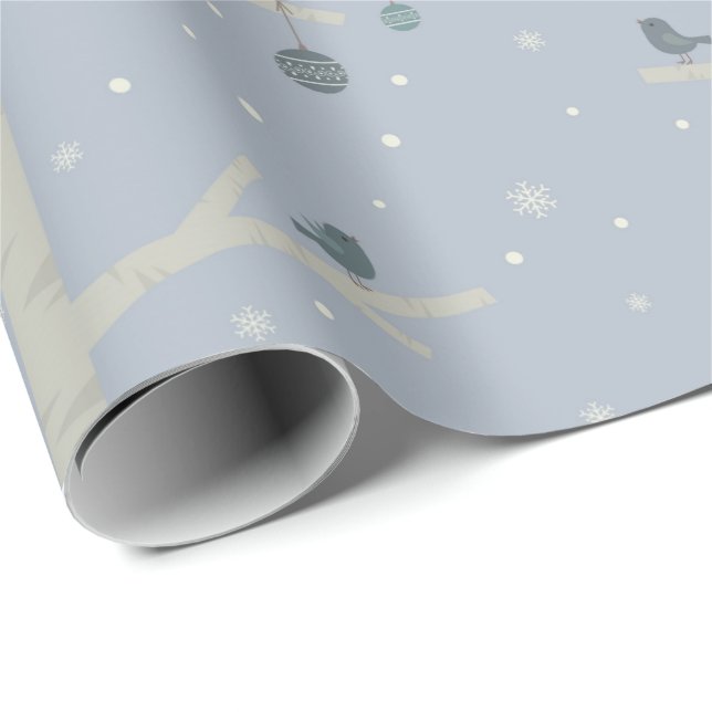 Nature winter forest, christmas birds on tree wrapping paper (Roll Corner)
