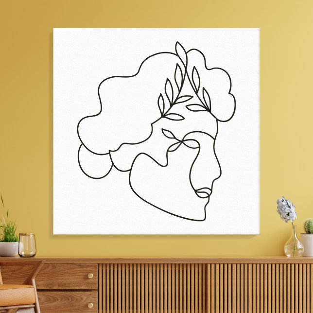 Nature Within – Abstract Botanical Face Line Art Canvas Print (Insitu(LivingRoom))