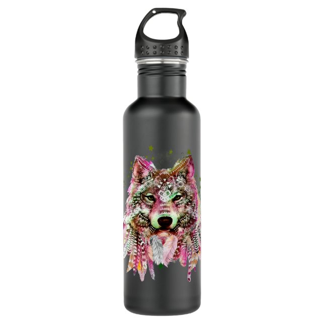 Nature Wolf Forest Trees Graphic 710 Ml Water Bottle (Front)