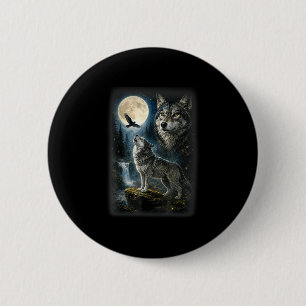 Nature wolf forest trees wolves wild animal moon 6 cm round badge