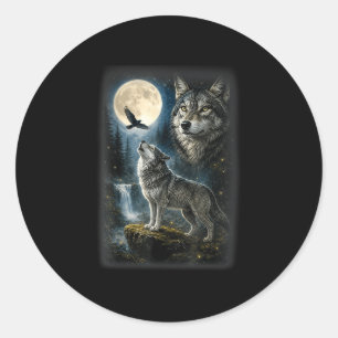 Nature wolf forest trees wolves wild animal moon classic round sticker