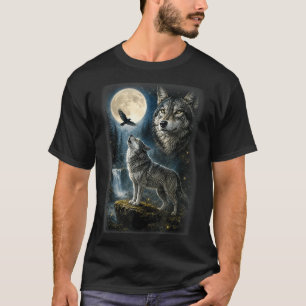 Nature wolf forest trees wolves wild animal moon T-Shirt