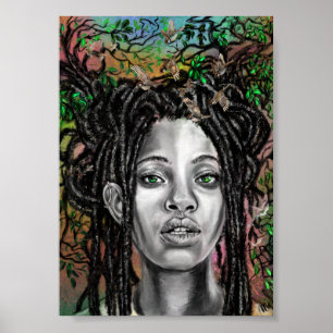 Nature Woman and Birds Poster Print - Painting Art