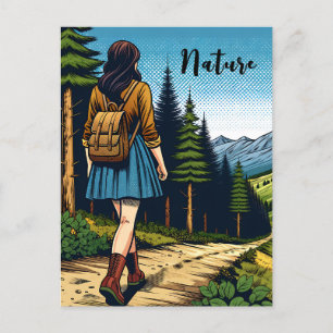 Nature   Women Hiking down a Trail Postcard