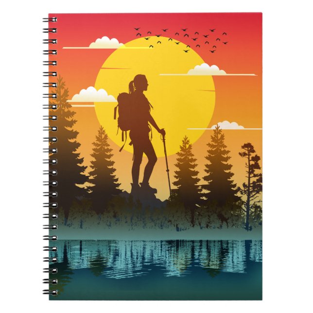 Nature Women Hiking Sunset Notebook (Front)