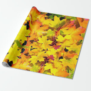 Nature Yellow Orange Red Autumn Leaves Wrapping Paper