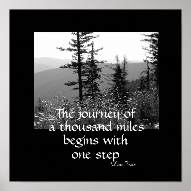  nature zen quote the journey black and white  poster (Front)