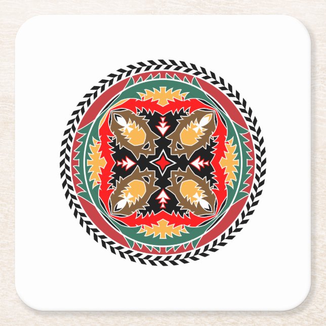 Naturea Lover's Forest Pine Cone Tribal Design Square Paper Coaster (Front)