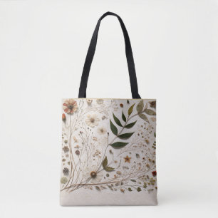 Nature's Beauty Botanical Flowers & Leaves Tote Bag
