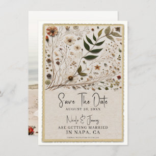Nature's Beauty Botanical Flowers & Leaves Wedding Invitation