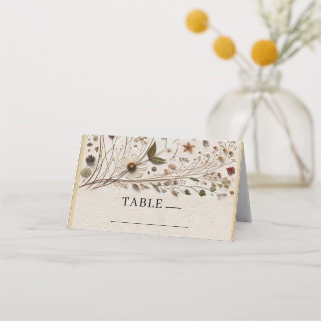 Nature's Beauty Botanical Flowers & Leaves Wedding Place Card (Front)