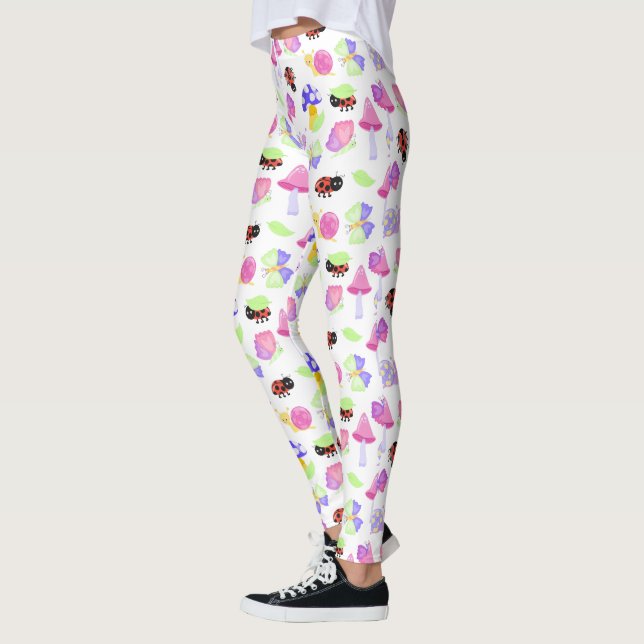 Nature's Charm Enchanting Ladybug Mushroom Spring Leggings (Left)