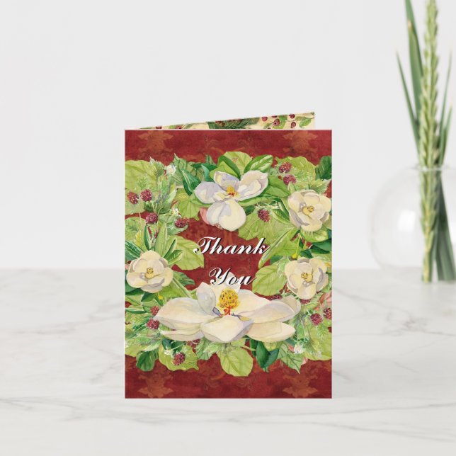 Nature's Christmas Magnolia Wreath n Pine Boughs Holiday Card (Front)