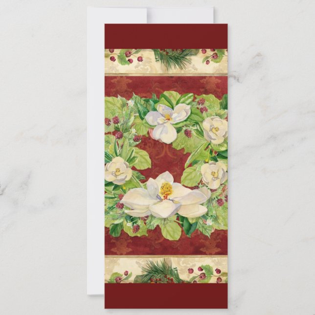 Nature's Christmas Magnolia Wreath n Pine Boughs Holiday Card (Front)