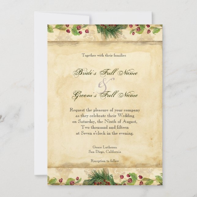Nature's Christmas Magnolia Wreath n Pine Boughs Invitation (Front)