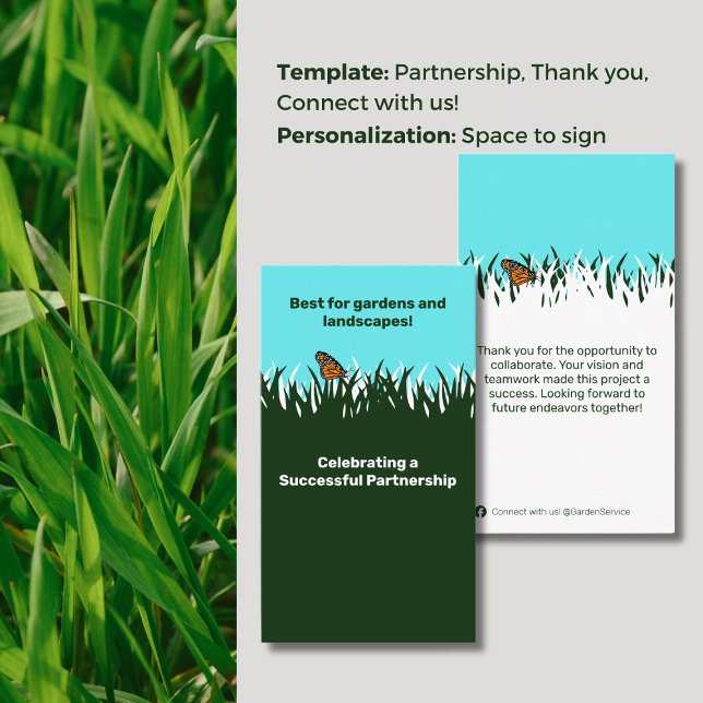 Nature's Collaboration: Lawn Butterfly Thank You  Business Card (Nature's Collaboration: Lawn Butterfly Thank You Business Card, Space for Signature,Tagline, Connect)