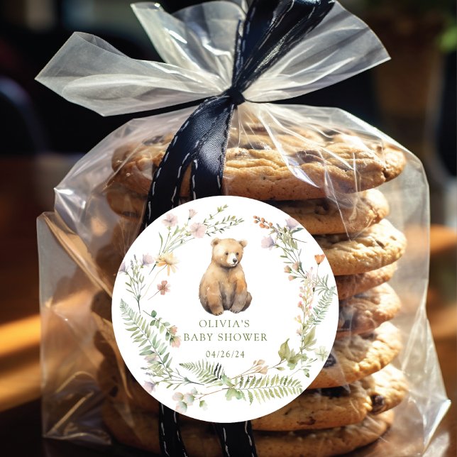 Nature's Delight Bear Baby Shower Classic Round Sticker (Creator Uploaded)