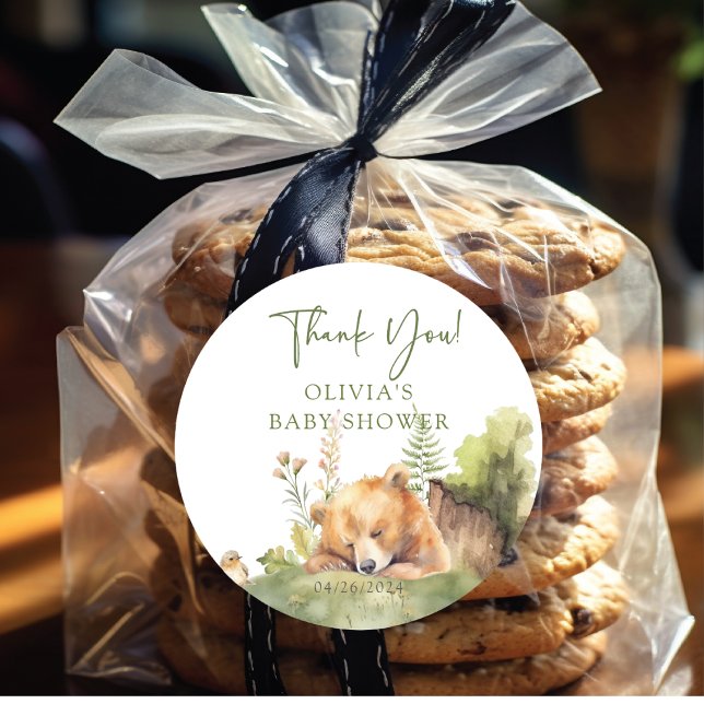 Nature's Delight Bear Baby Shower Classic Round Sticker (Creator Uploaded)