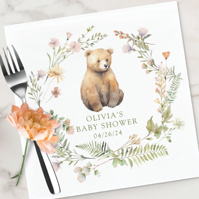 Nature's Delight Bear Baby Shower Napkin (Creator Uploaded)