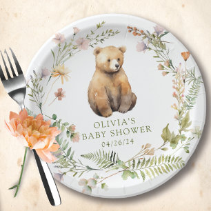 Nature's Delight Bear Baby Shower Paper Plate