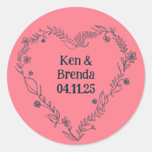 Nature's Delight Heart-Shaped Wreath Floral Classic Round Sticker