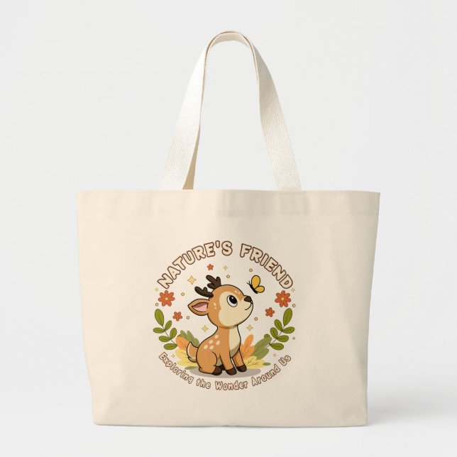 Nature's Friend Cute Fawn Woodland Animal Large Tote Bag (Front)