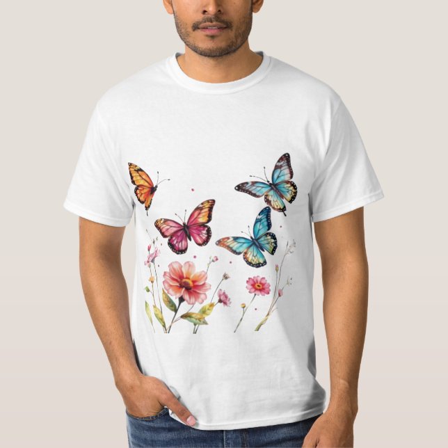 Nature's Grace: Watercolor Butterflies T-Shirt (Front)