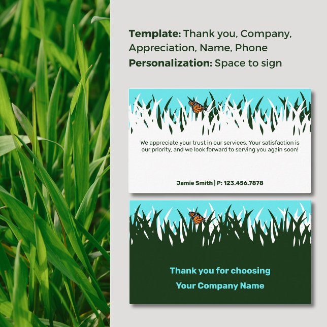 Nature's Gratitude: 🦋🌿Lawn Butterfly Thank You  Business Card (Nature's Gratitude: 🦋Lawn Butterfly Thank You Business Card, Space to Sign, Thank You For Choosing)