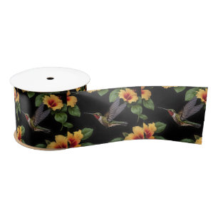 "Nature's Harmony: A Hummingbird Hibiscus Blooms Satin Ribbon