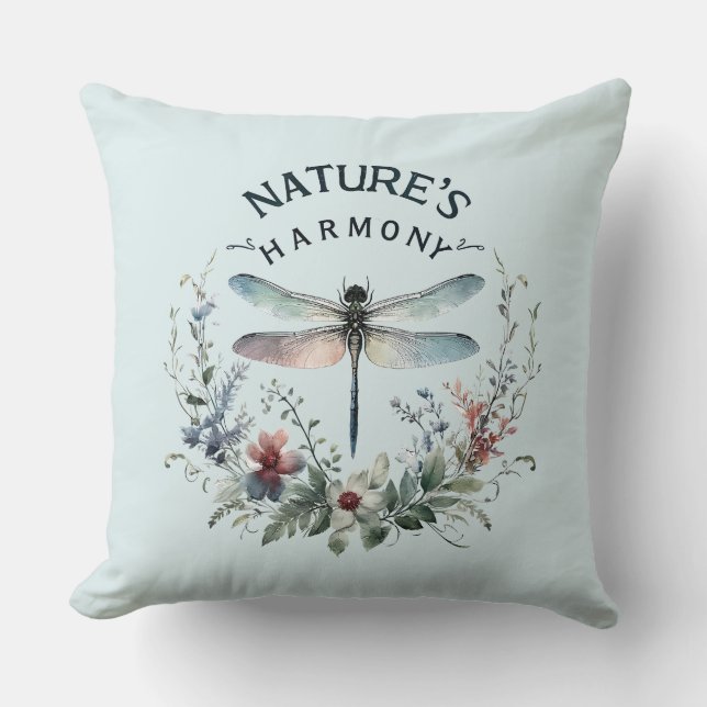 Nature's Harmony - Artistic Dragonfly Cushion (Front)