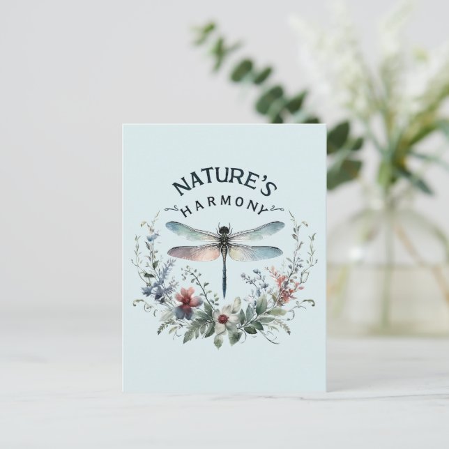 Nature's Harmony - Artistic Dragonfly Postcard (Standing Front)