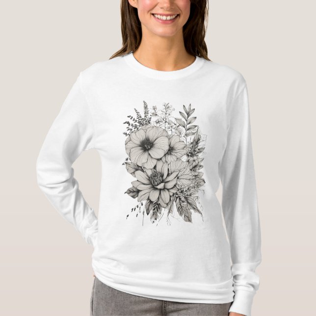 Nature's Harmony: Bold Line Flower T-Shirt (Front)