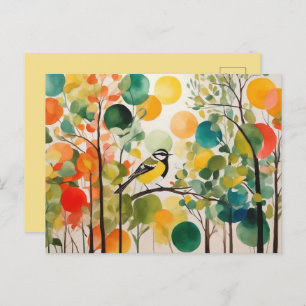 Nature's Harmony Watercolor Springtime Forest Bird Postcard
