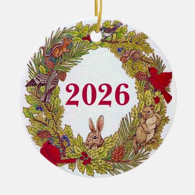 Nature's Holiday Wreath Ceramic Tree Decoration (Front)