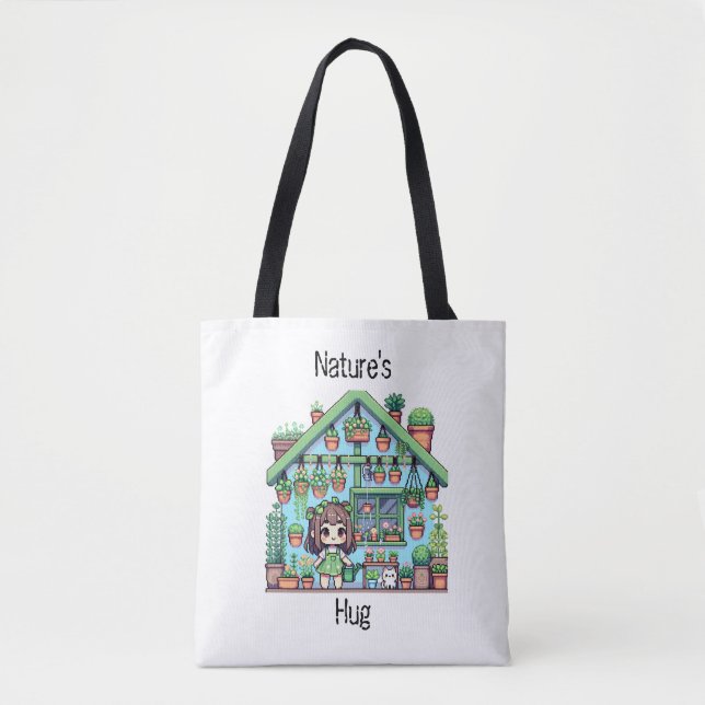 Nature's Hug | Cute Plant Lovers Pixel Art Tote Bag (Front)