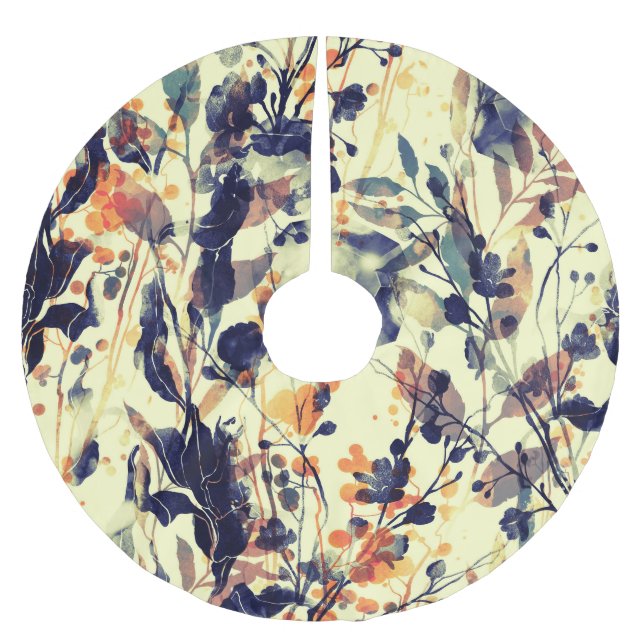 Nature's Imprints: Floral Leaves Seamless. Brushed Polyester Tree Skirt (Front)