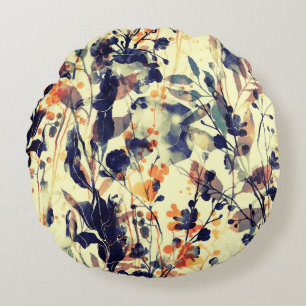 Nature's Imprints: Floral Leaves Seamless. Round Cushion