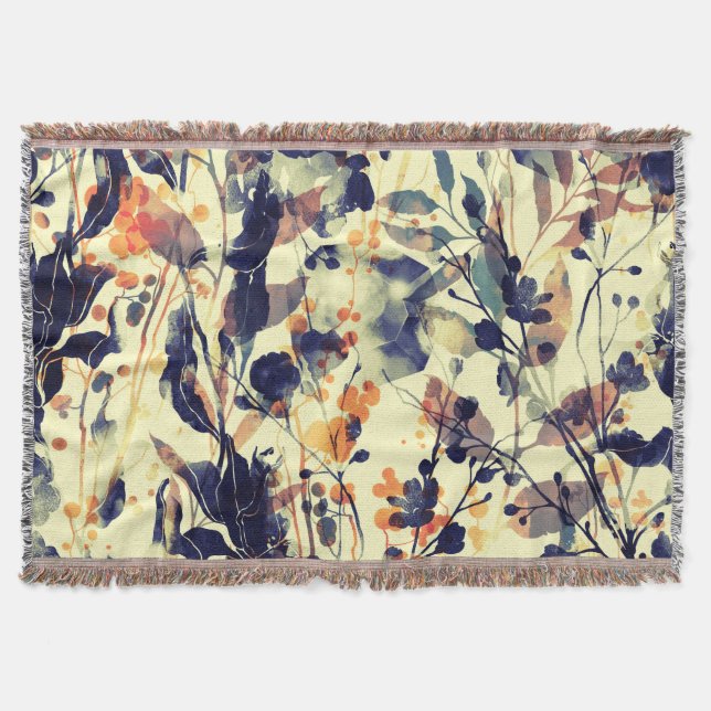 Nature's Imprints: Floral Leaves Seamless. Throw Blanket (Front)