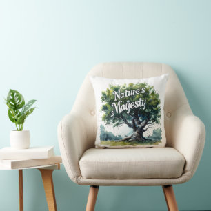 "Nature's Majesty" - Whimsical Oak Tree Throw Pill Cushion