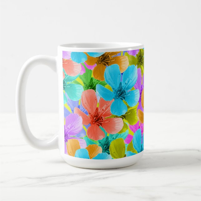 Nature's Palette: Tricoloured Blossom Blooms Coffee Mug (Left)