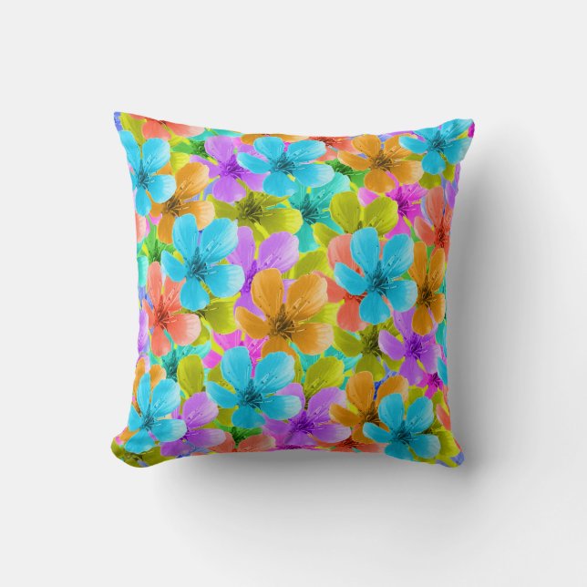 Nature's Palette: Tricoloured Blossom Blooms Cushion (Front)