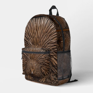 Nature's Quill: The Australian Echidna in Wood, Printed Backpack