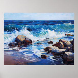 Nature's Rhythm Waves Gently Collide with a Shorel Poster