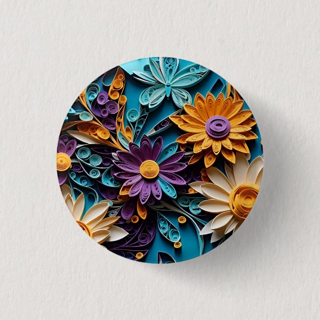 Nature's Symphony: Quilled Floral Paper Art 3 Cm Round Badge (Front)